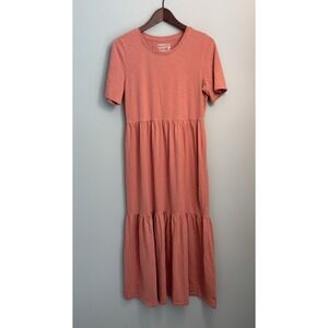 Faherty Womens Tiered Maxi Dress Size M 100% ORGANIC Cotton Sunwashed Orange
